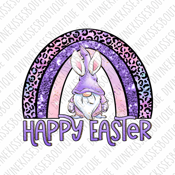 Purple Happy Easter Gnome Bunny Transfer