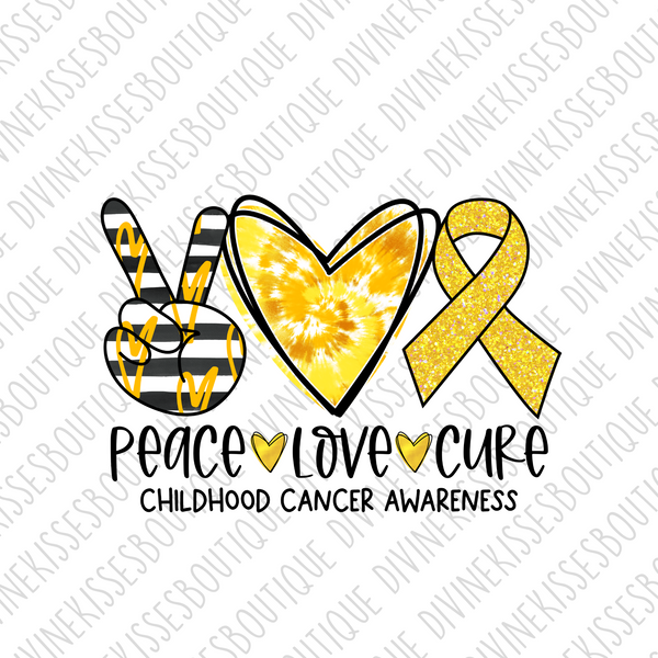 Peace Love Cure yellow ribbon Transfer