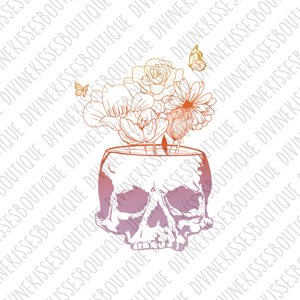 Floral Skull Flower Pot Transfer