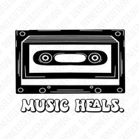 Music Heals | Retro | Vintage | Cassette Tape | DTF Transfer | Screen Print Transfer