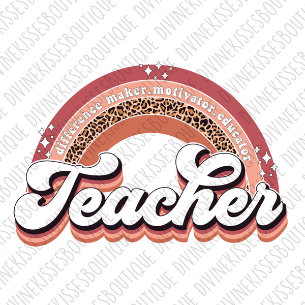 Teacher leopard retro rainbow Sublimation Transfer | Ready to Press Transfer