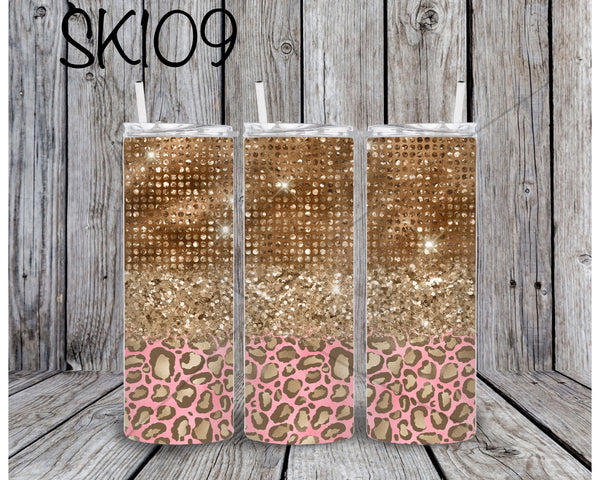 Gold glitter pink leopard Sublimation ~ Tumbler SK109