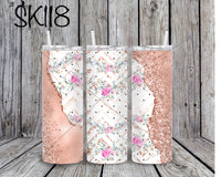 Pink Glitter Flowers Sublimation ~ Tumbler SK118