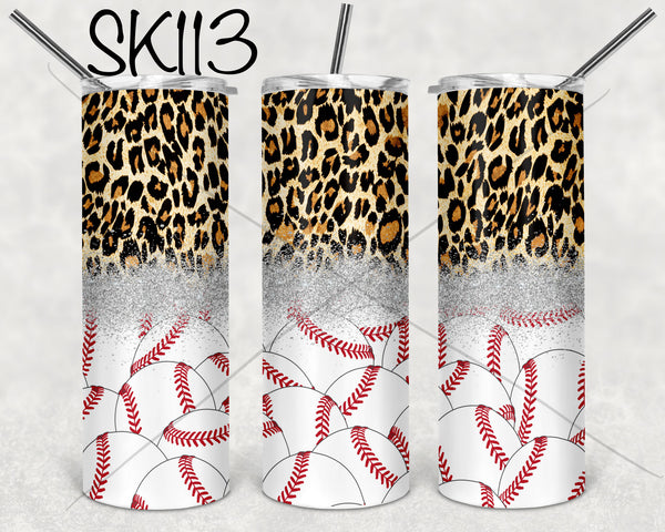 Leopard Glitter Baseball Sublimation ~ Tumbler SK113