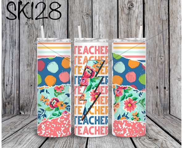 Teacher Apples Flowers Sublimation ~ Tumbler SK128
