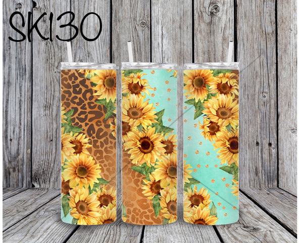 Teal Sunflower Leopard Sublimation ~ Tumbler SK130