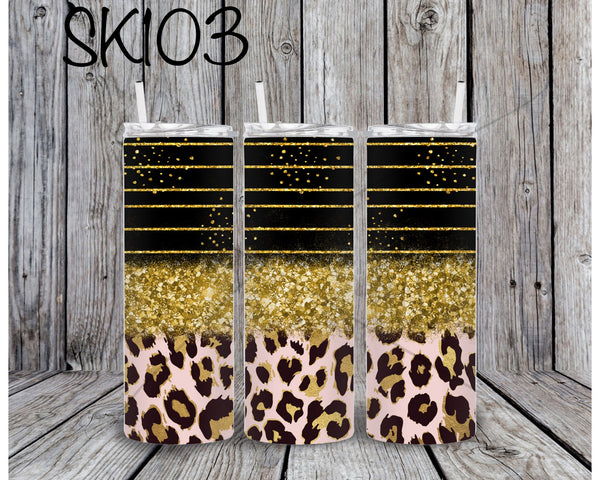 Black gold glitter leopard Sublimation ~ Tumbler SK103